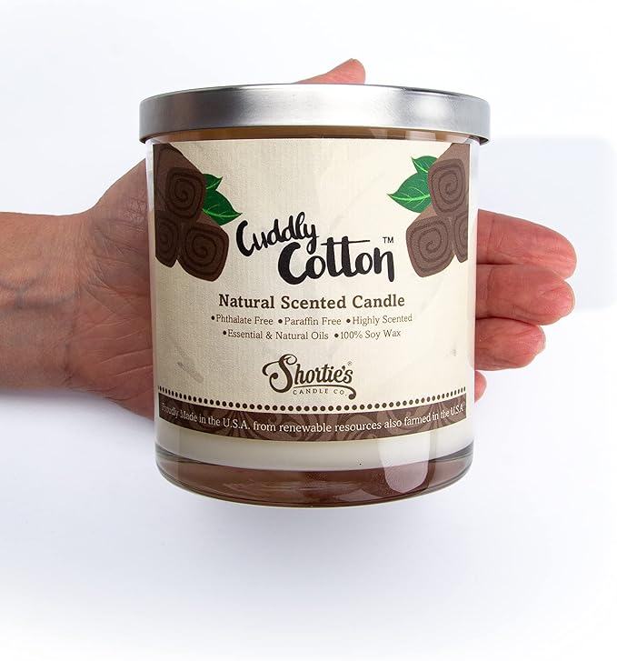 Cuddly Cotton Scented Natural Soy Candle, Essential Fragrance Oils, 100% Soy, Phthalate & Paraben Free, Clean Burning, 9 Oz.
