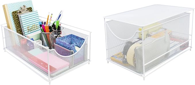 Sorbus® Cabinet Organizer Set—Mesh Storage Organizer with Pull Out Drawers—Ideal for Countertop, Cabinet, Pantry, Under the Sink, Desktop and More (White Two-Piece Set)