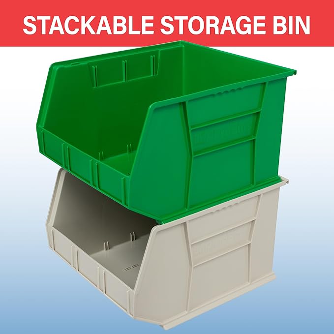Akro-Mils 30270 AkroBins Plastic Storage Bins, Space-Saving Stackable Bins for Garage, Pantry, Craft Organization, 18" x 16" x 11", Yellow, 3-Pack