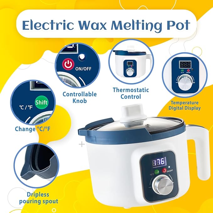 KQU Electric Wax Melting Pot for Candle Making, Wax Melter with Digital Temperature Display, Non-Stick Candle Making Pouring Pot with Spout and Automatic Constant Temp Control