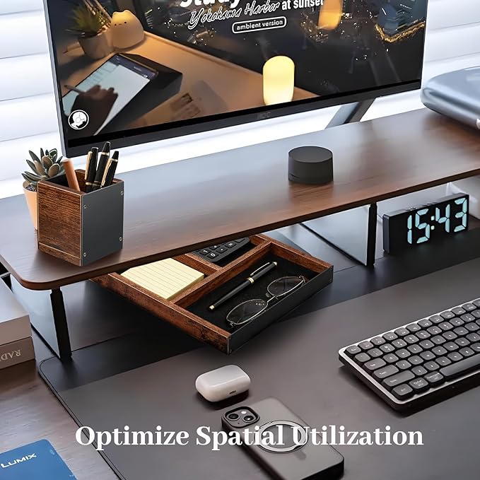 Wooden Desk Tray with Integrated Pen Holder, Luxury Office Organizer for Executive Desk, Minimalist Wood & Metal Stationery Storage Set, Premium Gift for Men & Home Office Decor