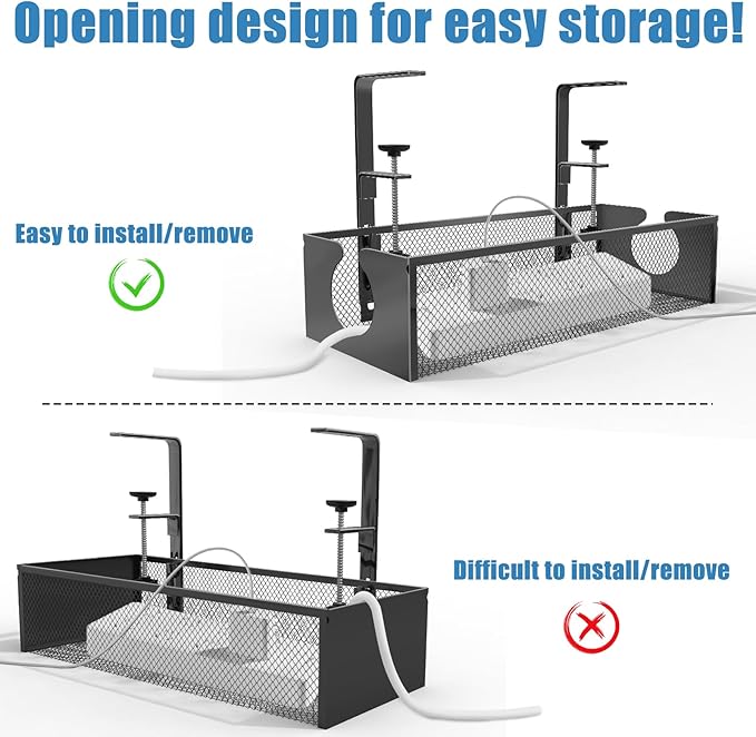 Under Desk Cable Management Tray, No Drill Steel Cord Organizer Kit with 189Pcs Different Essential Accessories for Home Office Standing Desk (13.4inch, Black)