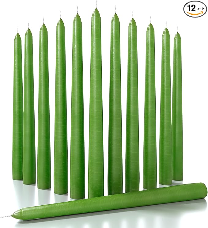 CANDWAX 12 inch Taper Candles 12 Pack - Colored Candle Sticks Great as Dinner Candle Set - Grass Green