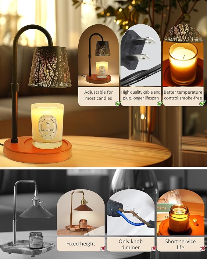 Black Candle Warmer Lamp with Timer Dimmer Adjustable Height for All Size Jar Candles, Birthday Gifts for Women Mom,Tree Candle Warmer for House Warming Gifts New Home Decor