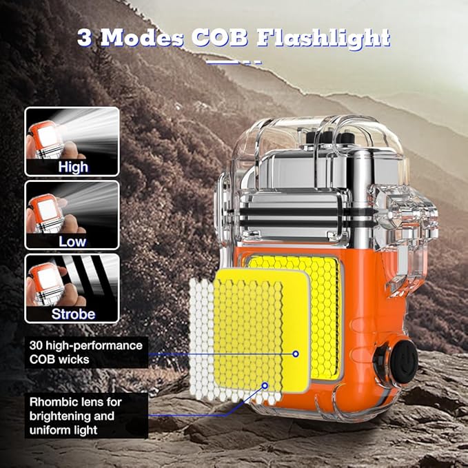 LcFun USB Rechargeable Electric Lighter with COB Flashlight,Windproof Plasma Dual Arc Lighter with Battery Display, Waterproof Lighters for Camping, Survival, Hiking, Candle