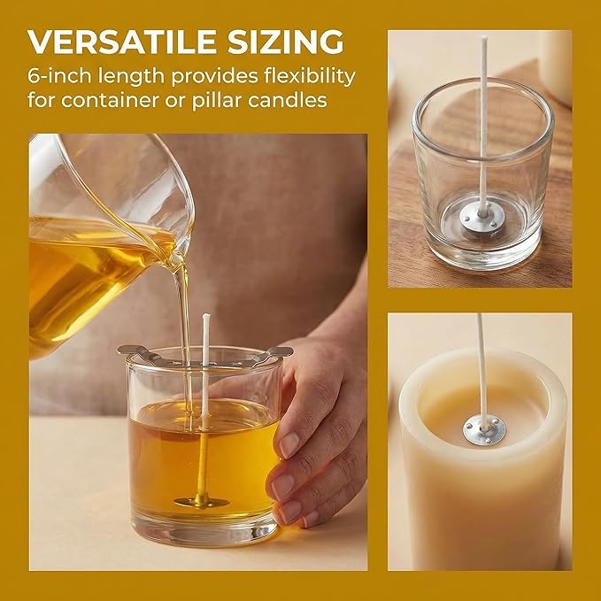 100 Pieces of Cotton Wick with Clips are Used as the Wick for Making Candles They can be Used for Making Soy Wax Paraffin Wax and Beeswax Candles (6 inches)