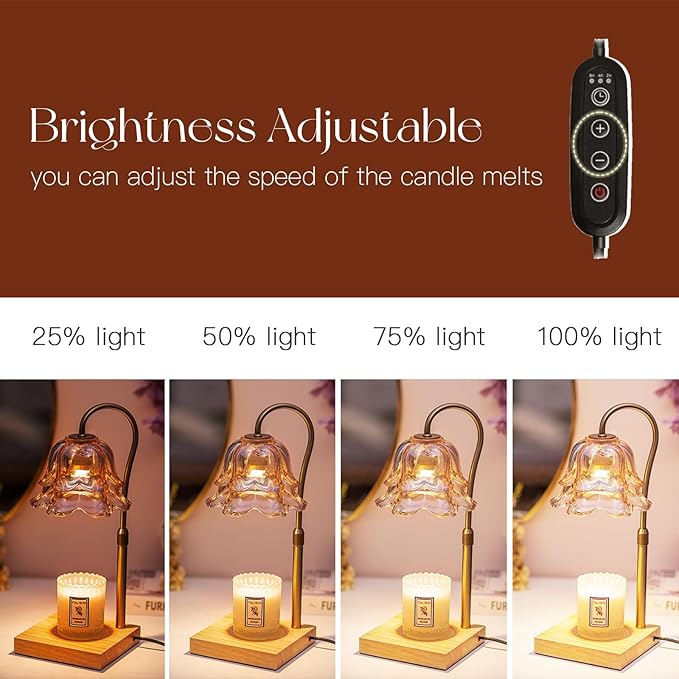 Candeldo Candle Warmer Lamp with Timer: Flower Gold Candle Lamps Height Adjustable Wax Melt House Warming Gifts New Home Decor Mothers Day Birthday Gift for Women Mom