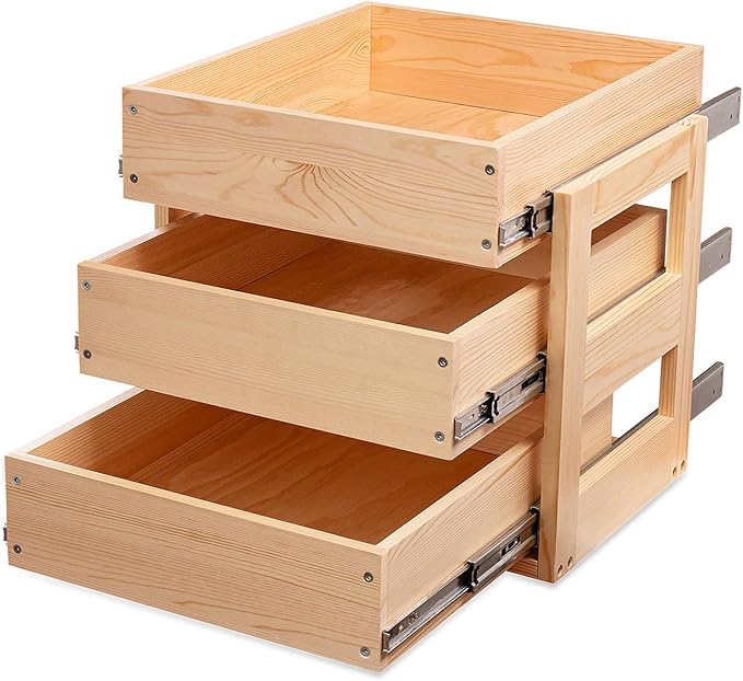 Mulush Pull Out Drawers For Cabinets, 23''W×21''D×19''H Soft Close Slide Out Wood Shelves Storage Organizer for Kitchen, 3-Tier, Finished, Heavy-Duty, Bottom Assembly
