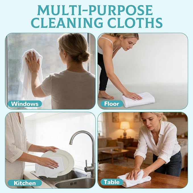 6 Pcs Extra Large Microfiber Cleaning Cloth Reusable Microfiber Towels Thick Washable Cleaning Towel for Home Office Windows Floors and Cars, 30 x 20 Inch(White)