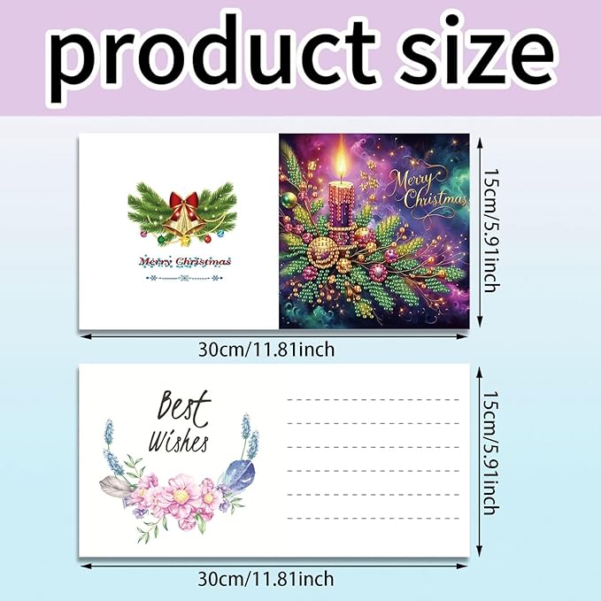 DoxQcs 5D Diamond Art Painting Greeting Cards Kit, DIY Cards for Blessings Congratulations Gifts, Greeting Card Set for Birthday Thanksgiving Day Christmas Halloween-Candle