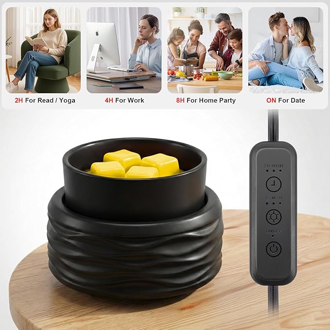 VICTORIA AROMA Ceramic Wax Melt Warmer for Scented Wax, Electric Wax Warmer with Timer, Oil Burner & Candle Melter, Adjustable Heat & Auto Shut-Off, Home Office Decor Gift（Black）