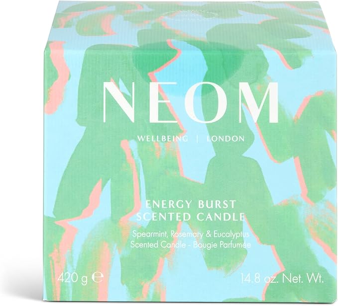 NEOM - Energy Burst Candle 420g I Hand Finished I 3 Wick | 100% Naturally derived Wax infuses Your Space with 100% Natural Refreshing fragrances I Spearmint, Rosemary & Eucalyptus
