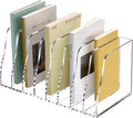 SANRUI Acrylic Desk File Organizer, 8 Vertical Compartments Clear Magazine File Holder Workspace Sorters, Folder Rack for Office Accessories Organization Storage