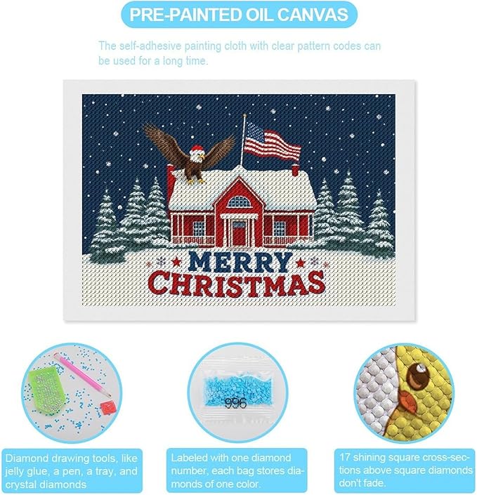 AIVKIEJK Diamond Painting Kits for Adults - American Red House, Snowflakes, Merry Christmas Painting DIY 5D Full Drill Diamond Dots Paintings with Diamonds Gem Art and Crafts Home Decor 8"x12"