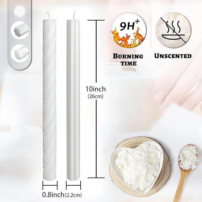Dripless Unscented White Spiral Taper Candles Smokeless Long Lasting Burn 10 Inch Elegant Roman Column Candlesticks for Home Décor Set of 6