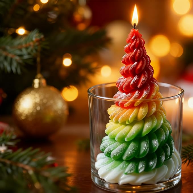 3D Christmas Tree Silicone Candle Soap Epoxy Resin Wax Mold Silicone Shapes Christmas Trees Mold for Candle Resin Soap Craft Cake Chocolate Making Kit Christmas Gift (Cream Christmas Tree)