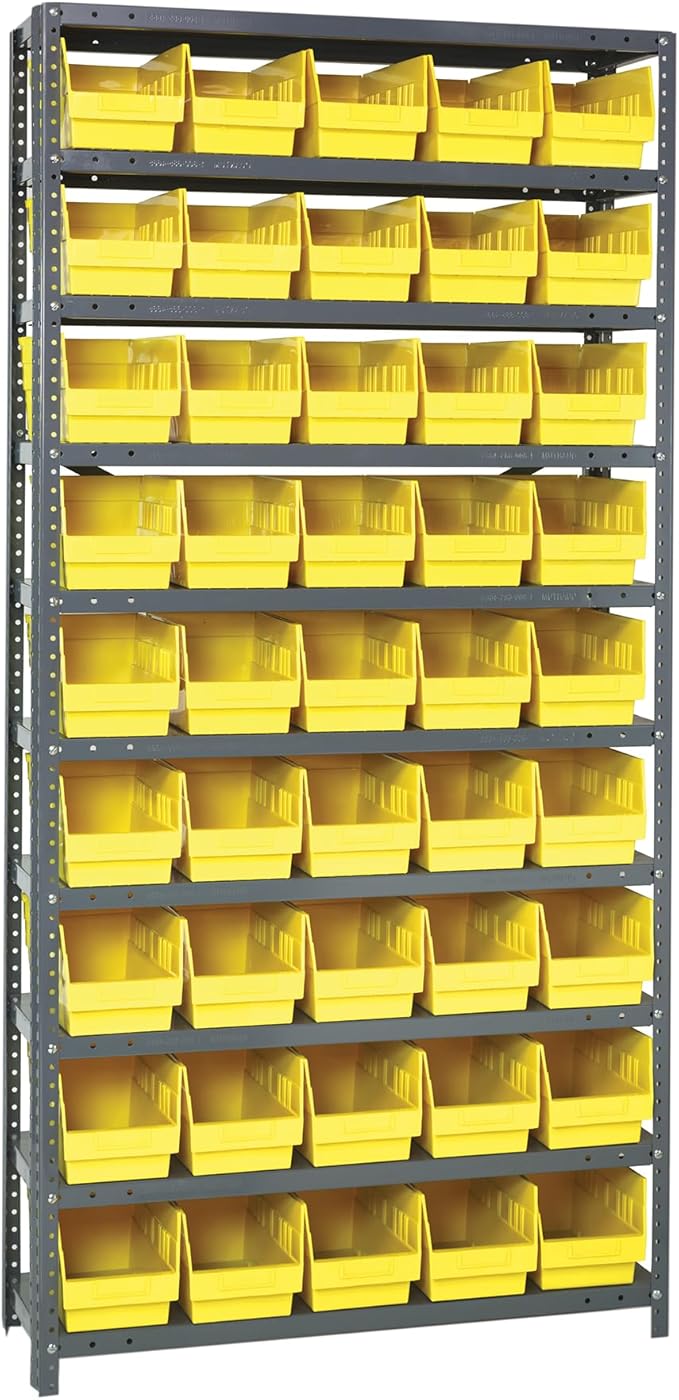 Quantum Storage Systems 1275-202YL Store More Steel Shelving Unit with 6" Shelf Bins, 12" D x 36" W x 75" H, Yellow