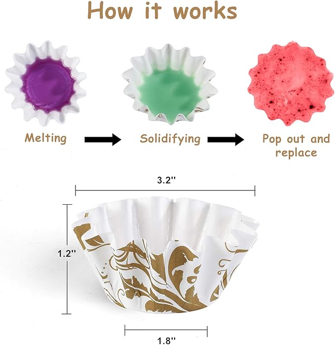 50 Wax Melt Warmer Liners for Scented Candle Cubes, Disposable Wax Melt Warmer Cups for Plug-in Electric Melter, Reusable and Leakproof Liners for Scented Tart Burner(Golden Pattern)
