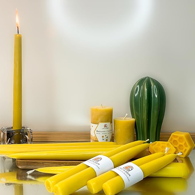 Pure Beeswax Taper Candles 12pcs, 10" Tall Candlesticks, Natural Bees Wax Candles for Home, Smokeless & Dripless Beeswax Candles, Subtle Honey Scent, 8 Hours Burn Time by Lacaser