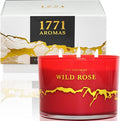 Wild Rose Scented Candles - 100% Natural Soy Wax - Large 3 Wick Jar Candle - Up to 50 Hours Burning Time - Candles for Home - Gift-Ready Candle for Men & Women - Aromatherapy