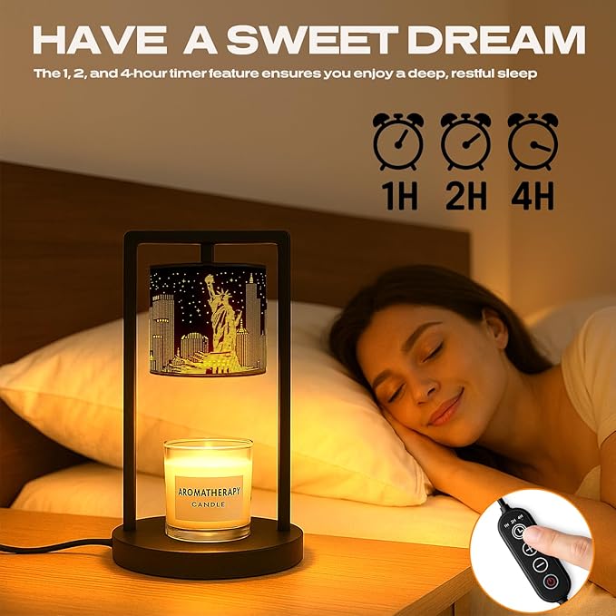Candle Warmer Lamp with Timer Dimmer, 4 Adjustable Brightness Electric Candle Wax Melt Warmer, Best Birthday Gifts for Women Mom, Mothers Day Gifts, House Warming Gifts New Home Decor (City Skyline)