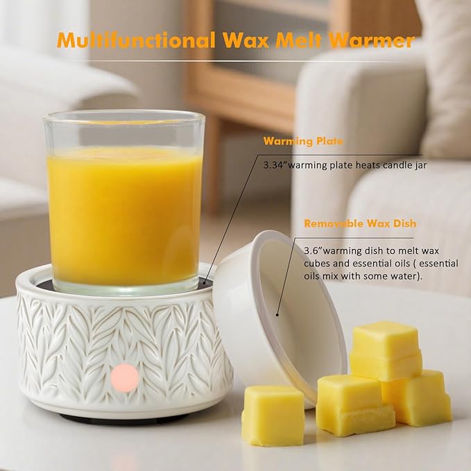 EQUSUPRO Wax Melt Warmer for Scented Wax -4-in-1 Electric Ceramic Candle Wax Warmer Fragrance Wax Burner Melter for Home Office Bedroom Gift & Decor (Kiln-Change White)