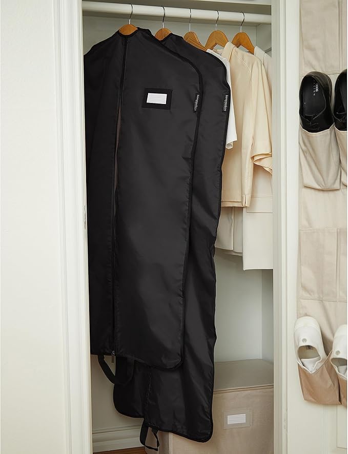 Covermates Keepsakes Garment Bag Set for Closet Storage and Travel – Breathable Suit and Dress Bags with ID Window and Carrying Handles – Heavy-Duty Hanging Wardrobe Protection Set, Black