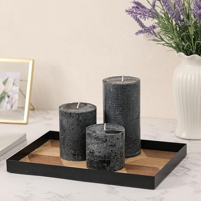 3x4 Inch Black Pillar Candles Set of 3 - Hand-Poured Unscented Candles, Long Clean Burning, Large Big Candle, Smokeless Dripless Candle for Dinner Table, Wedding, Home, Bathroom, Gothic Decor