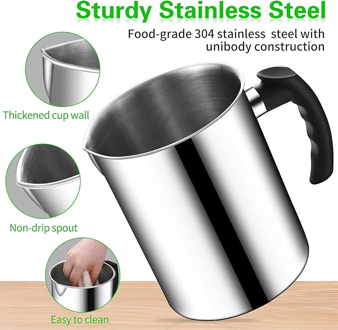 Candle Making Pouring Pot, 1800ml/60oz Double Boiler Wax Melting Pot, 304 Stainless Steel Candle Making Pitcher with Heat-Resistant Handle and Dripless Pouring Spout Design,1Pc Spoon