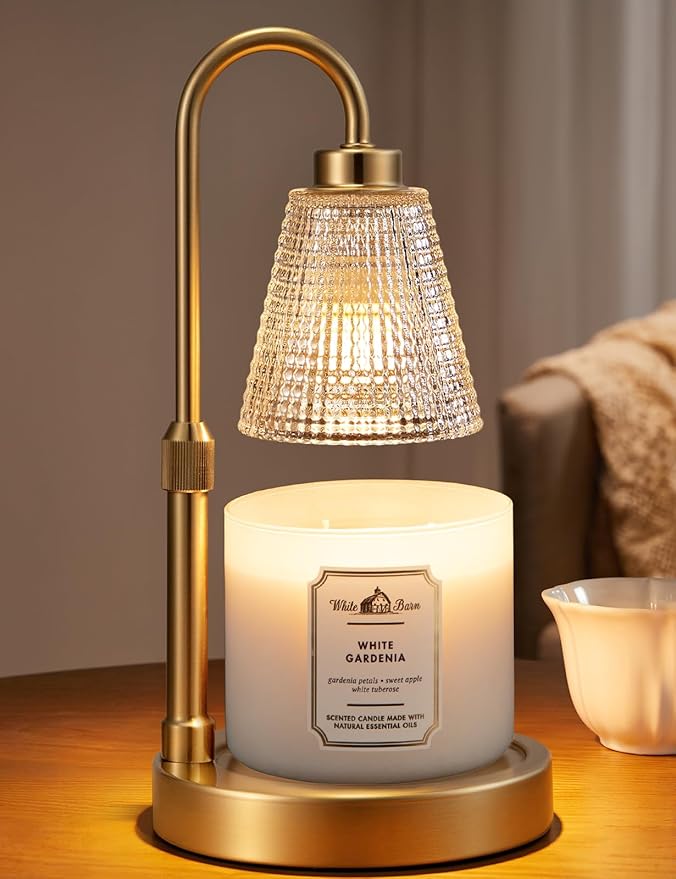Innqoo Big Gold Candle Warmer Lamp with Timer, Dimmable Candle Warmer for Home Decor, Height Adjustable Candle Lamp for Jar Candles, Birthday Gifts for Women Mom, House Warming Gifts New Home