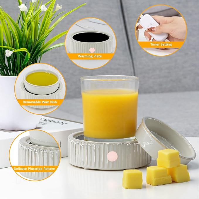Wax Melt Warmer with 4 Timer & PTC Heating- Ceramic Fragrance 3-in-1 Oil Burner Electric Candle Wax Melter for Home Office Bedroom Fragrance, Home Décor and Gift Choice