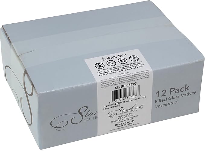 Stonebriar 12 Pack Unscented Long Burning Clear Glass Ivory Wax Filled Votive Candles