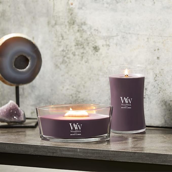 WoodWick Amethyst & Amber Gifts for Women and Men, 16 oz Ellipse Candle with Crackling Wick