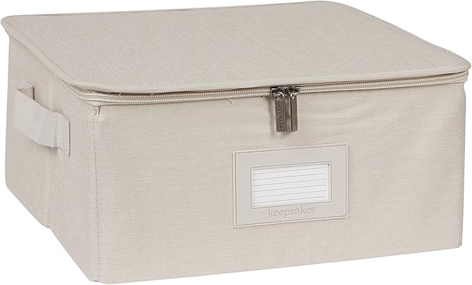 Covermates Keepsakes Zip-Top Storage Box Set, 3 Pack Heavy Duty Polyester Organizer Bins, Stackable Design, ID Window, Reinforced Handles, Closet Home Storage, Beige Heather