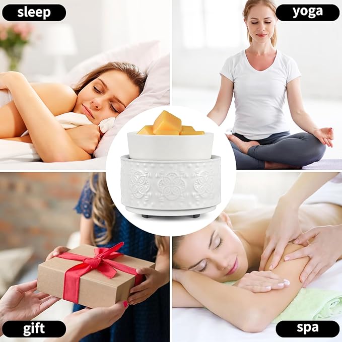 mocosa Ceramic Candle Wax Melt Warmer for Scented 3-1 Electric Candle Warmer Home Fragrance Burner for Mom Women(White-Granular)