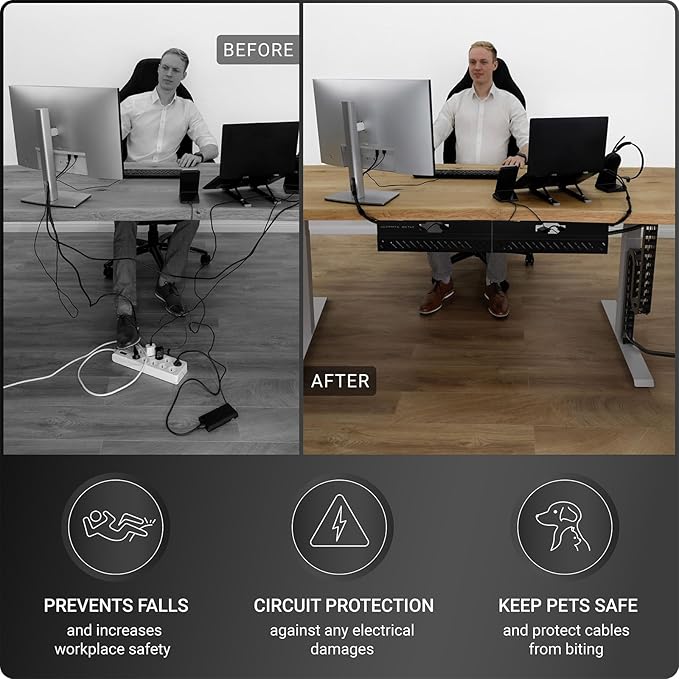 Ultimate Setup Under Desk Cable Management Vertebrae - Perfect for Sit Stand Desk - Wire Management - Adjustable Length - Flexible Cable Spine - Black, 133 cm