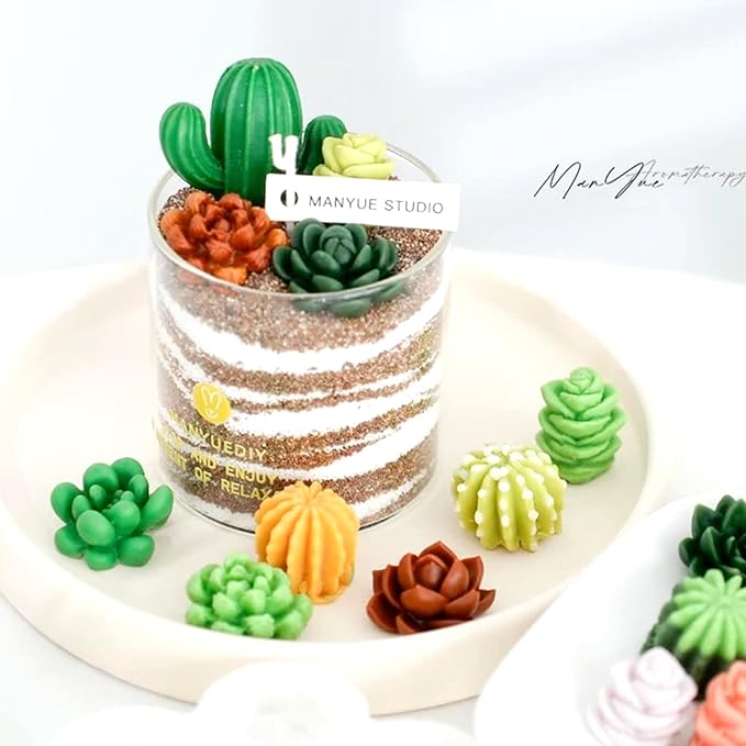 MGLIFEUL 10Pcs Succulent Cactus Plant Flower Silicone Resin Candle Soap Mold for Scented Candles Resin Soap Making Molds 3D Silicone Shapes Moldes De