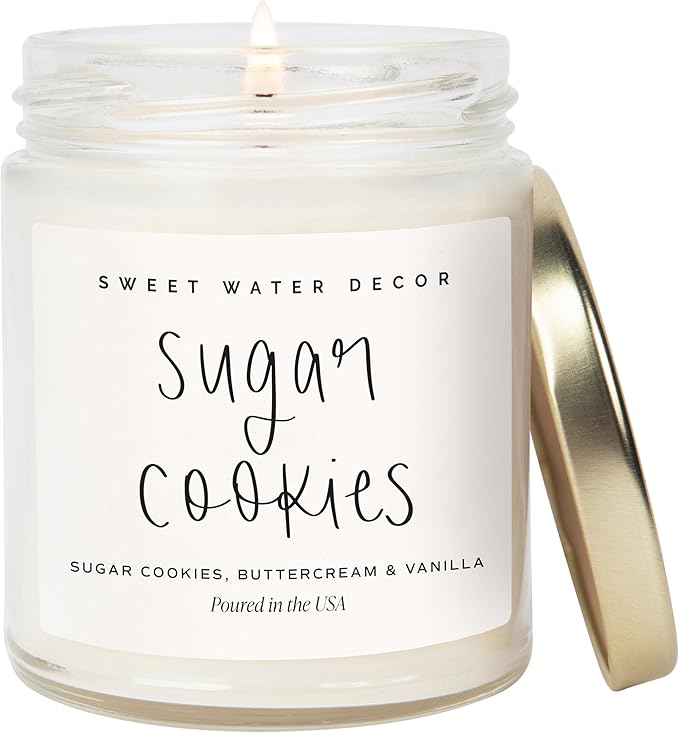 Sweet Water Decor Sugar Cookies Scented Candle - Sugar Cookies, Vanilla, and Buttercream Scented Christmas Candles and Decor for Home - 9oz. Clear Jar Soy Candle, Made in The USA