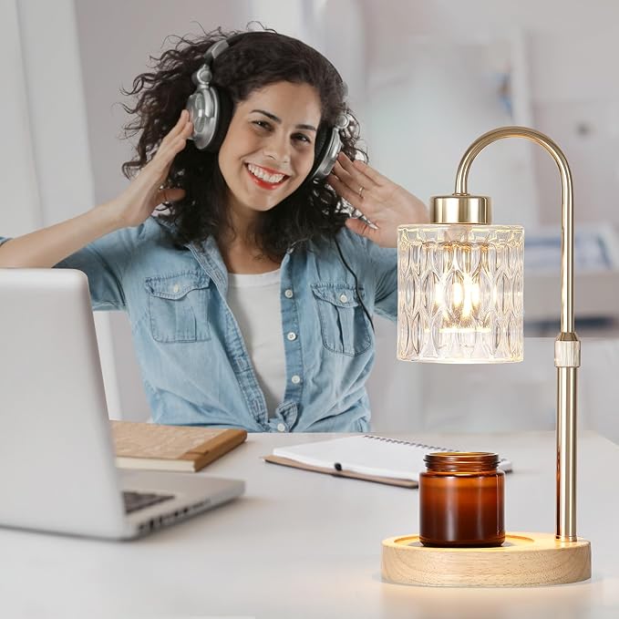 MEIXISUE Gold Candle Warmer Lamp with Dimmer and Timer,Home Decor Lamp for Scented Jar,Electric Wax Melt Warmer,Mother's Day/Birthday/Christmas Gifts for Mom/Wife,Adjustable Height,with 2 Bulbs