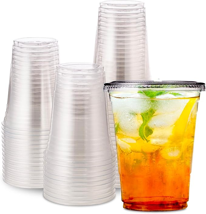 [1000 SET]Harvest Pack 16 oz Iced Coffee Cup, Ultra Clear Plastic Cold Cups with Flat Lids, Disposable Wedding Party Drinking Cups Tumblers, Iced Coffee Beer Juice Cold Beverage
