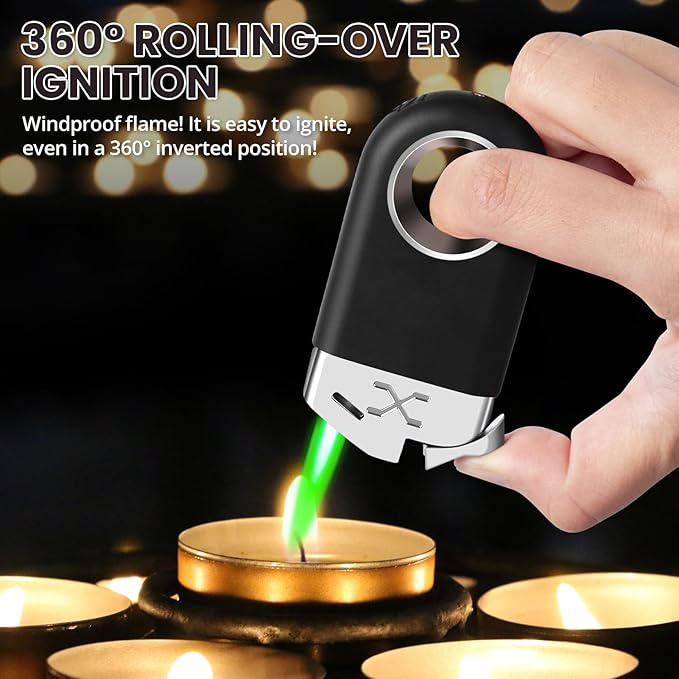 Cool Butane Torch Lighter, Funny Keychain Lighters for Candle BBQ, Refillable&Adjustable EDC Pocket Lighter with Windproof Jet Flame, Unique Gifts for Men Women (Black)