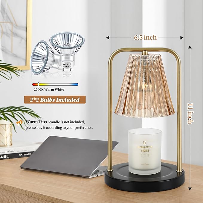 Candle Warmer Lamp for Jar Candles, Mothers Day Gifts for Mom, Vintage Electric Candle Melter House Warming Gifts Home Bedroom Decor, Dimmable Melt Warmer for Scented Wax with 2 Bulbs