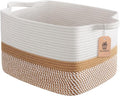 Goodpick Woven Storage Baskets for Organizing, Cotton Rope Organizer for Home Decor, 13"x10"x9" Gift Baskets Empty for Kids, Rectangle Laundry Basket with Handles, White & Camel Mix