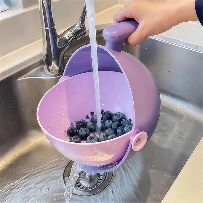 2-1 Kitchen Colander Rotating Washing Basket with Handle -home & kitchen Food Strainers and Colanders-Pasta Strainer-fruit and vegetable washing bowl-kitchen must haves (Lilac Purple)