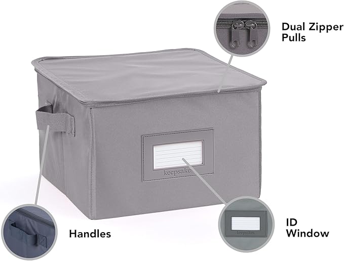 Covermates Keepsakes Zip-Top Storage Box Set, 3 Pack Heavy Duty Polyester Organizer Bins, Stackable Design, ID Window, Reinforced Handles, Closet Home Storage, Graphite