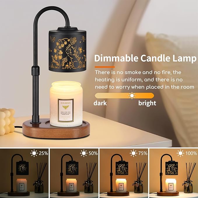 Dimmable Candle Warmer Lamp with Timer Adjustable Height for Scented Jar Candles Electric Candle Wax Melt Warmer for Home Decor Christmas Birthday Gifts for Women Mom(Butterfly+Cat)