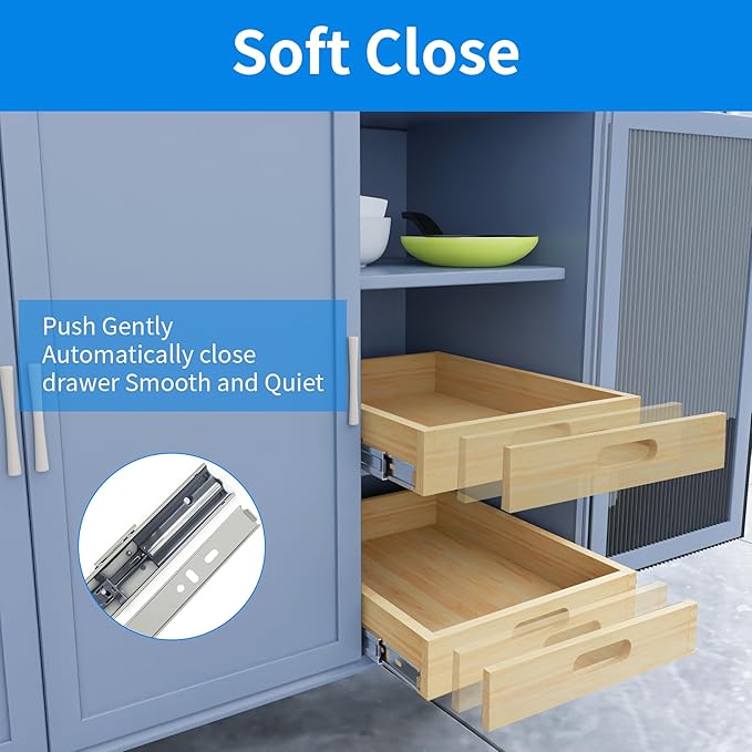 2 Set Pull Out Cabinet Organizer, Soft Close Slide Out Wood Drawer Storage Shelves for Kitchen, Base Cabinet Organization for Pantry, Finished, Heavy-Duty, Bottom Assembly (12” W x 21” D)