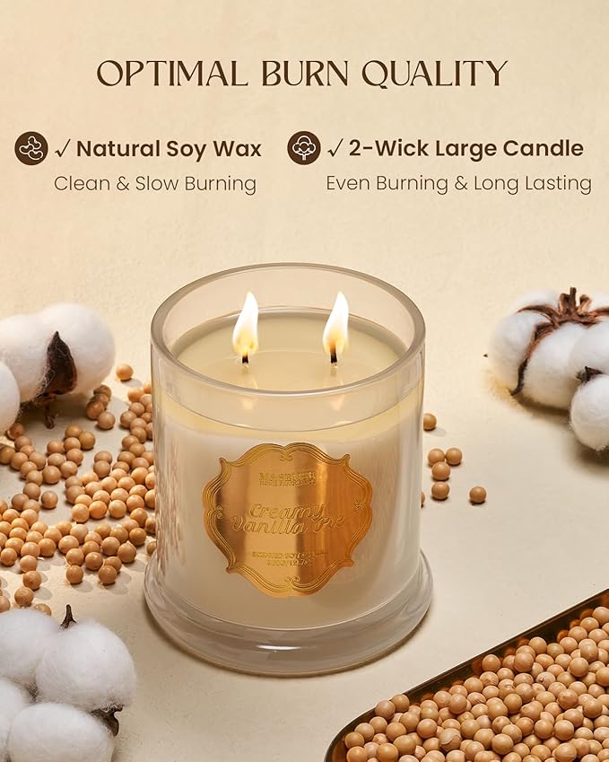 M&SENSE Creamy Vanilla Pie Soy Candles for Home Scented, Organic Non Toxic 12.7oz Large Jar Candle 75 Hours Long Lasting Slow Burning, Winter Home Fragrance Housewarming New Year Gifts