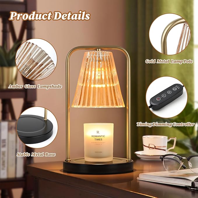 2-Pack Candle Warmer Lamps with Timer, Electric Candle Lamp Warmer for Jar Candles, Dimmable Wax Melt Warmer with 4 Bulbs, Mom Birthday House Warming Gift New Home, Vintage Home Decor