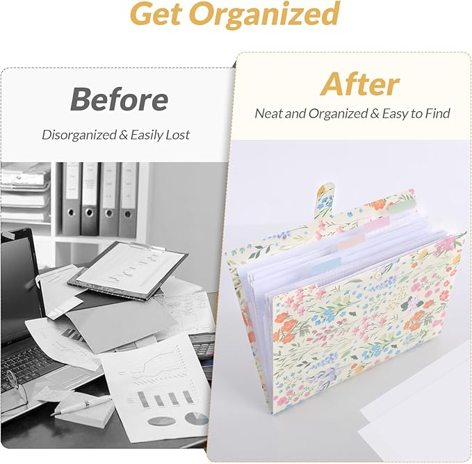 SKYDUE Expanding File Folder with 5 Pockets, Accordion File Organizer, Portable Receipt Paper Documents Organizer, Letter Size Filing Folder School Office Supplies, Apricot
